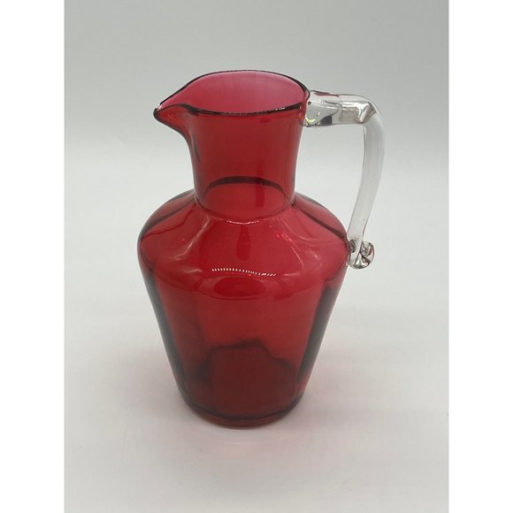 Vintage Red Hand Blown/Art Glass 7" Round Pitcher 36 oz - Picture 2 of 6